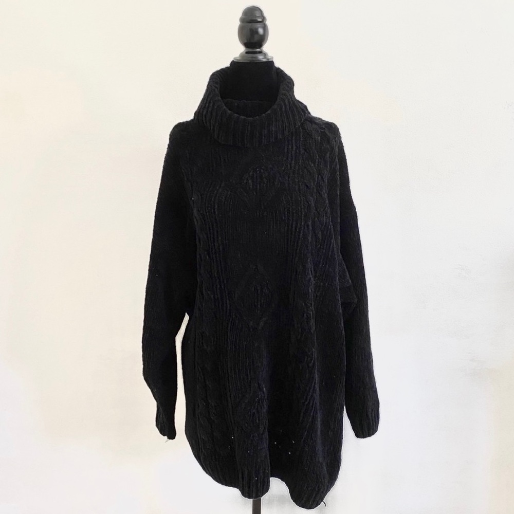 Long Cozy Cute Black Knit Sweater